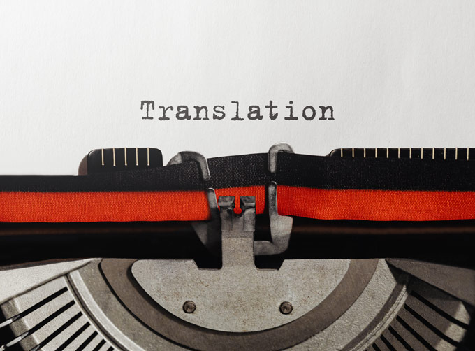The word translation typed on a  typewriter