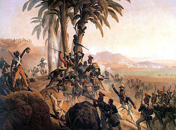 Painting: Battle of San Domingo by January Suchodolski, 1845 (Wikimedia Commons). The painting depicts a battle from the Haitian Revolution (1791-1804). 